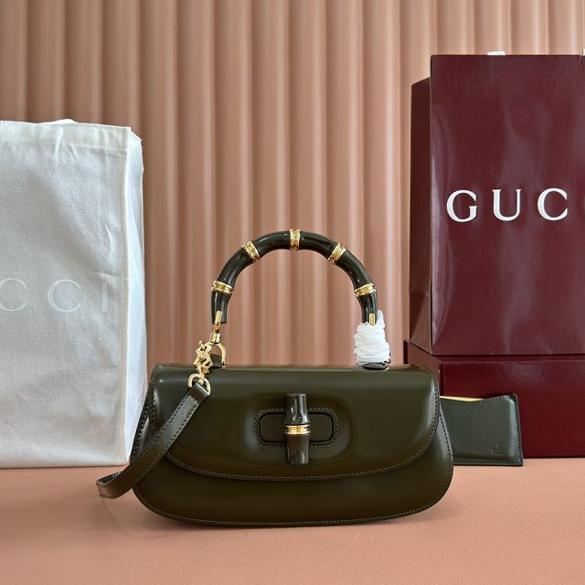 GG original calfskin bamboo diva medium bag 827750 green