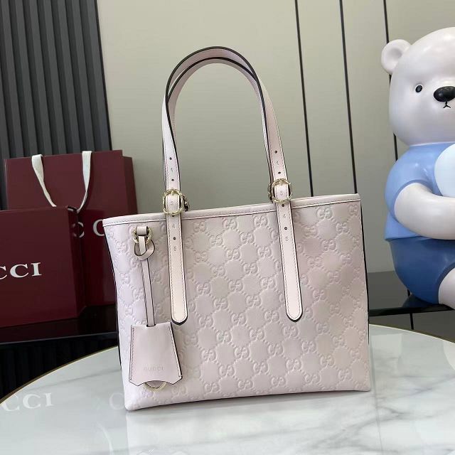 GG original calfskin emblem medium tote bag 847456 light pink