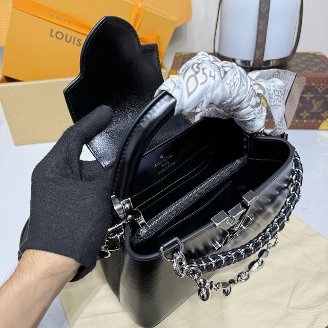 Louis vuitton original calfskin capucines east-west mini handbag M25473 black