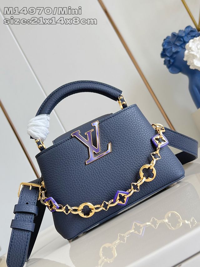 Louis vuitton original calfskin capucines mini handbag M14971 navy blue