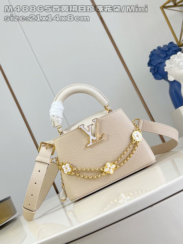 Louis vuitton original calfskin capucines mini handbag M15117 beige 