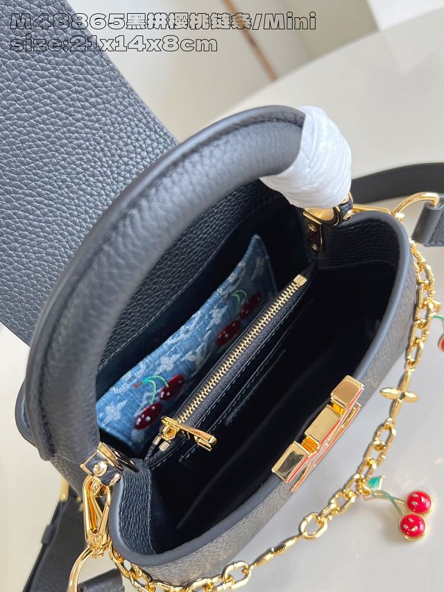 Louis vuitton original calfskin capucines mini handbag M25903 black