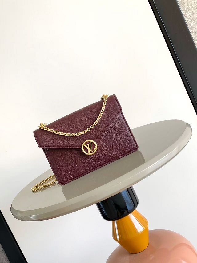 Louis vuitton original calfskin wallet on chain rosy M25814 garnet