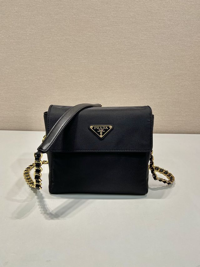 Prada original nylon mini chain shoulder bag 1BD648 black