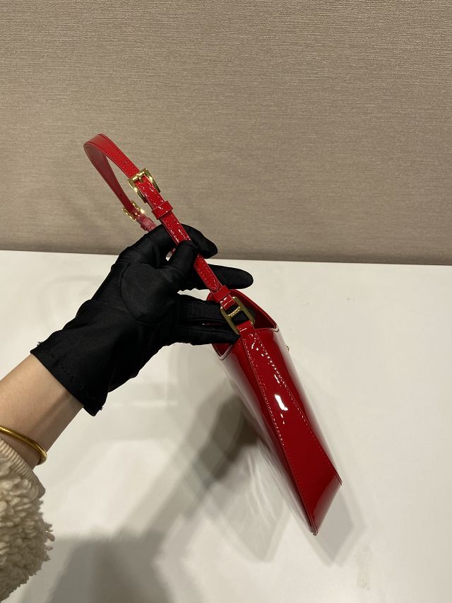 Prada original patent calfskin small cleo bag 1BC169 red