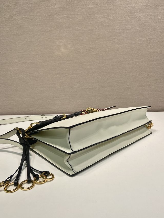 Prada original soft calfskin sound large shoulder bag 1BD379 white