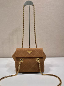 Prada original suede calfskin small shoulder bag 1BD600 brown