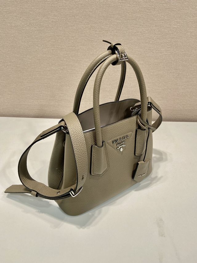 Prada original grained calfskin double small bag 1BG443 grey