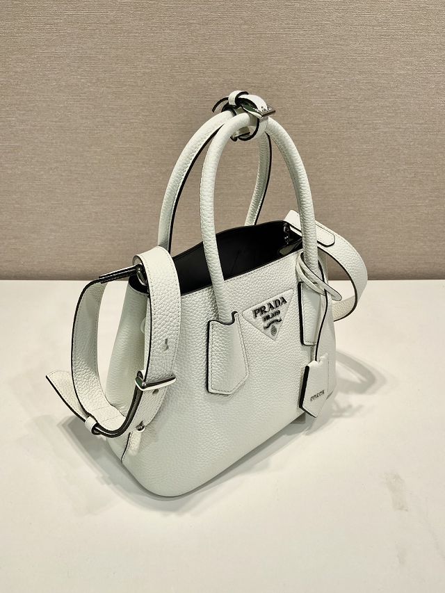 Prada original grained calfskin double small bag 1BG443 white