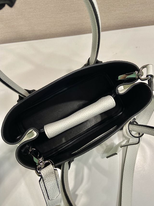 Prada original grained calfskin double small bag 1BG443 white