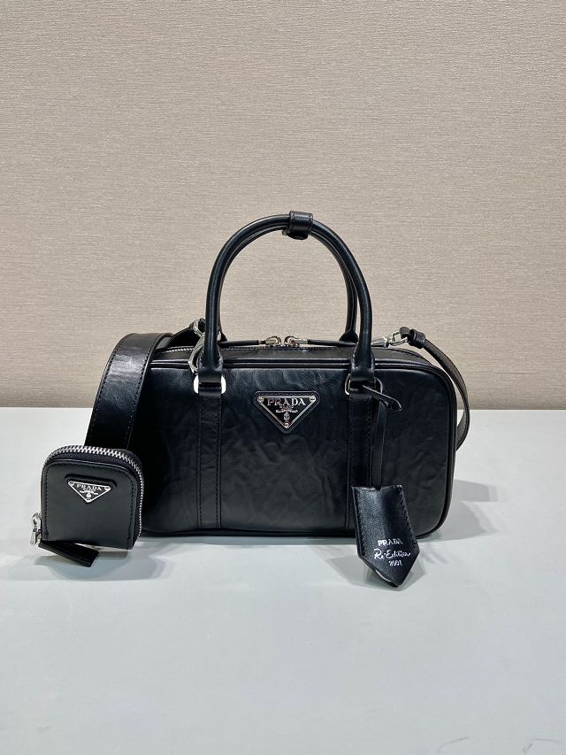 Prada original lambskin small boston bag 1BB098 black