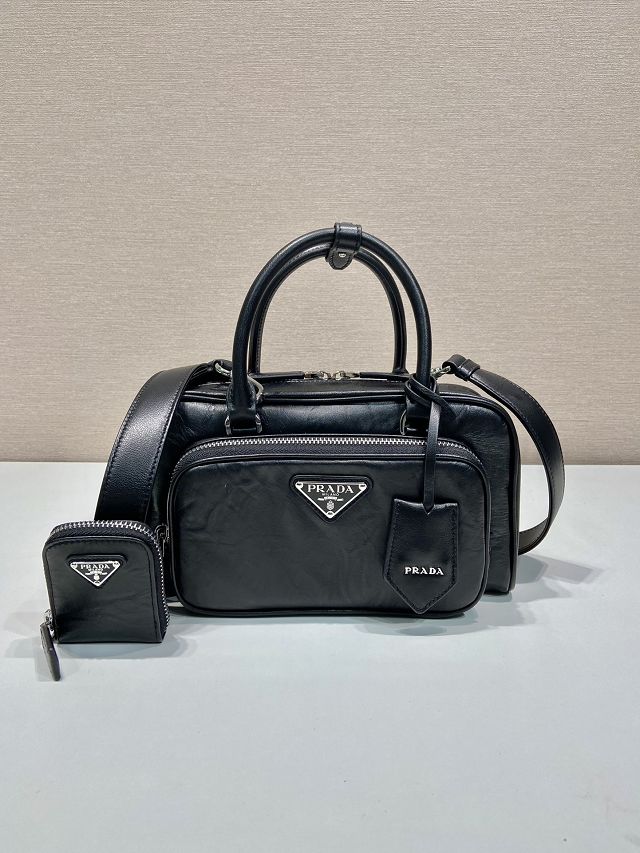 Prada original lambskin small boston bag 1BB099 black 