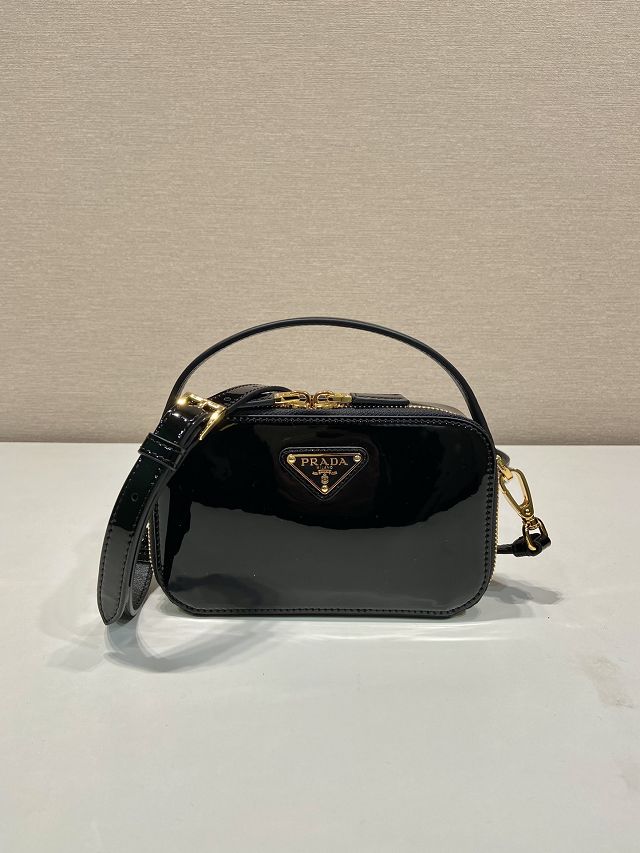 Prada original patent calfskin mini top handle bag 1BH206 black