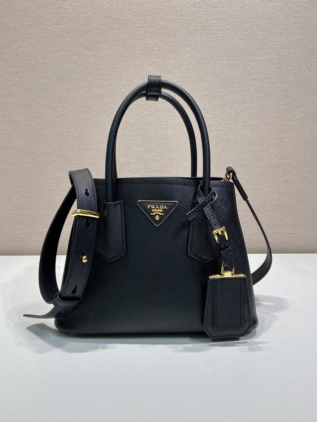 Prada original saffiano calfskin double small bag 1BG443 black