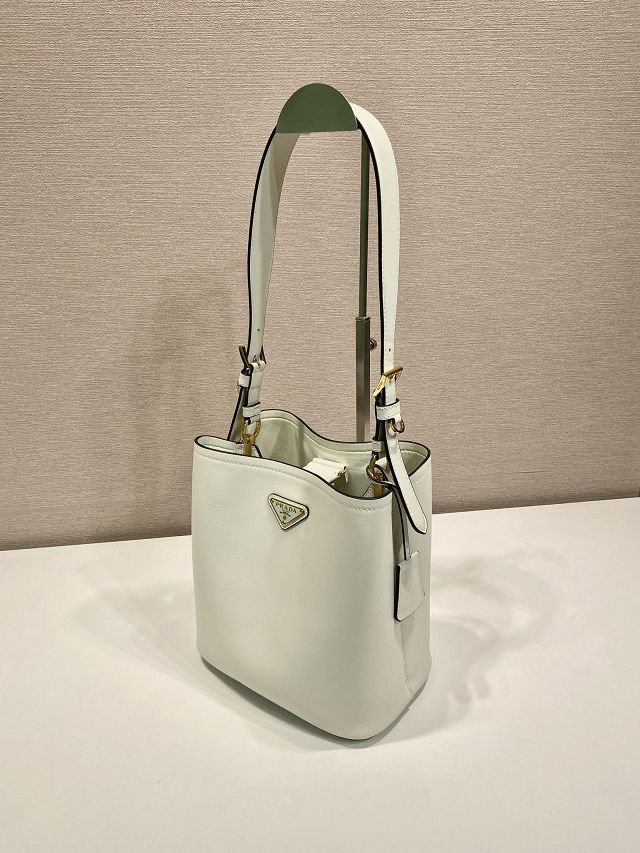 Prada original soft calfskin small bucket bag 1BE080 white