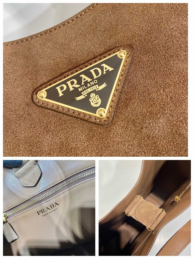 Prada original suede calfskin large cleo bag 1BC181 brown
