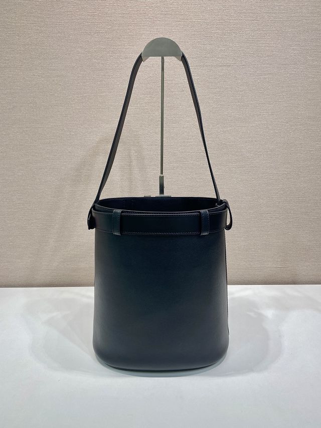 Prada original  calfskin bucket bag with belt 1BE085 black