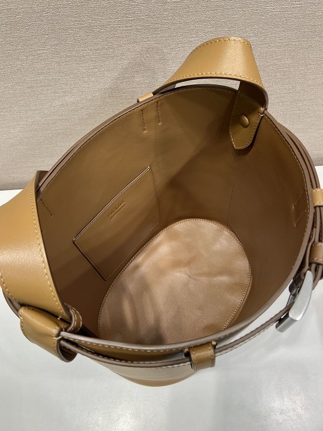 Prada original  calfskin bucket bag with belt 1BE085 caramel