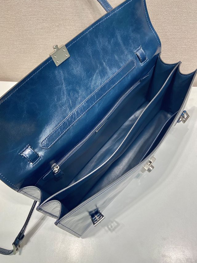 Prada original calfskin large handbag 1BN024 blue