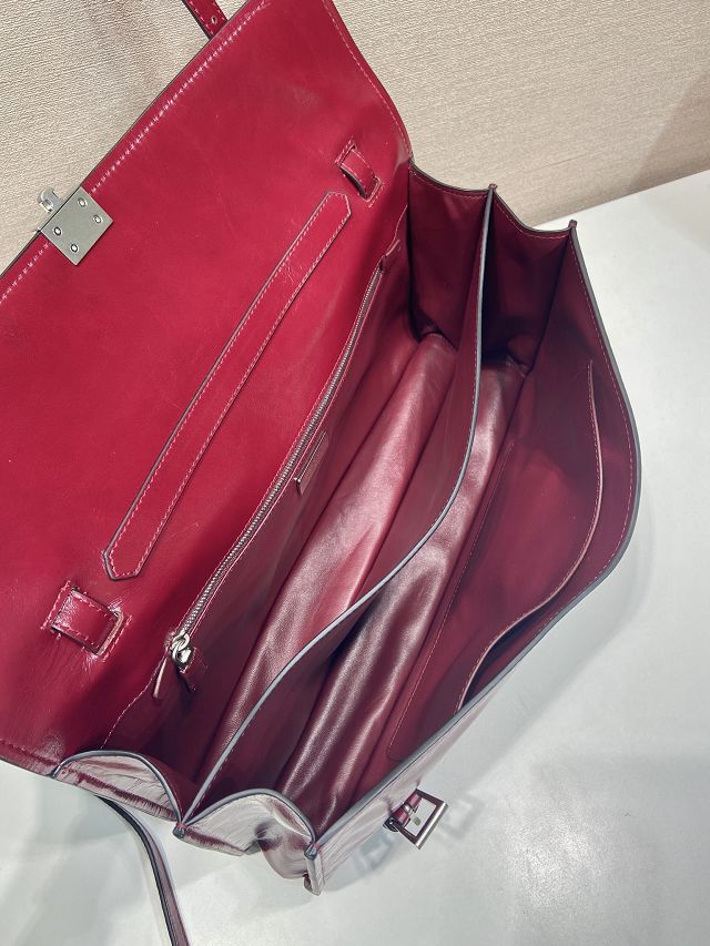 Prada original calfskin large handbag 1BN024 bordeaux