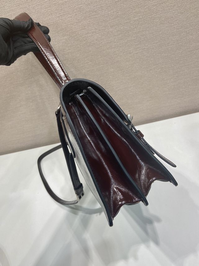 Prada original calfskin large handbag 1BN024 dark brown