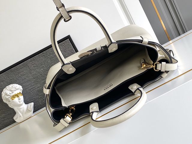 Prada original calfskin large tote bag with belt 1BA416 white