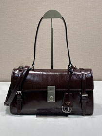 Prada original calfskin medium handbag 1BN026 dark brown