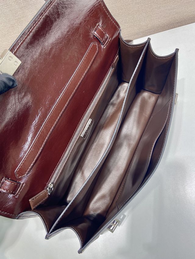 Prada original calfskin medium handbag 1BN026 dark brown