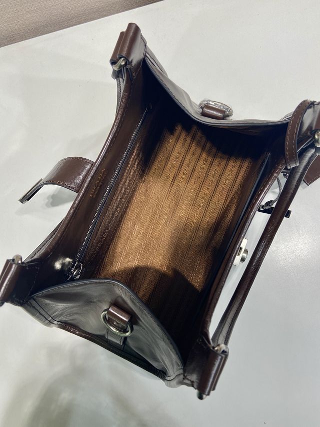 Prada original calfskin medium tote bag 1BG563 dark brown