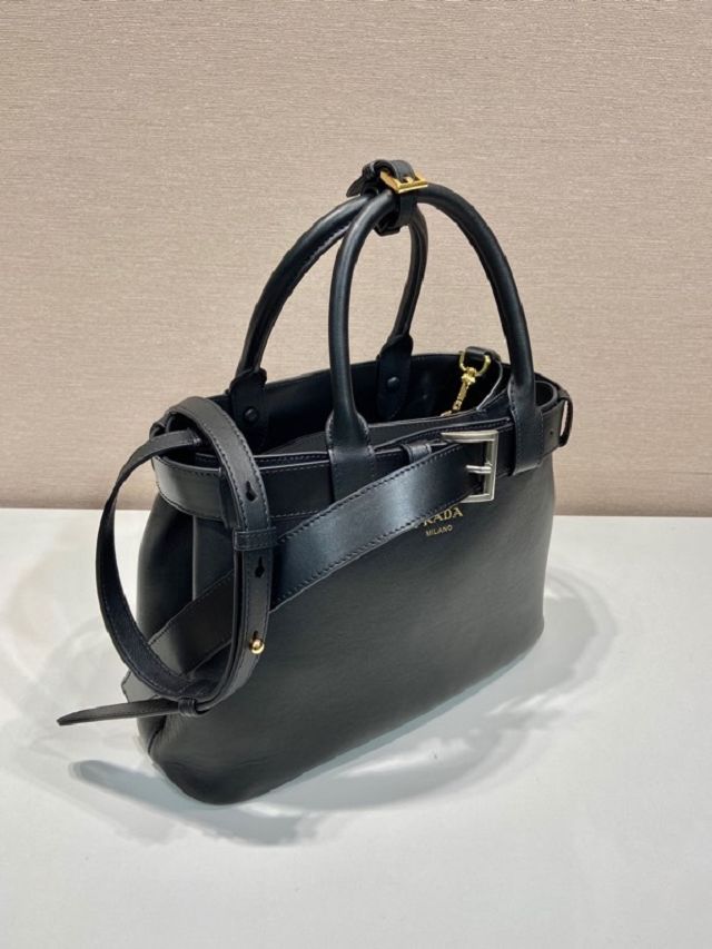Prada original calfskin tote bag with belt 1BA434 black