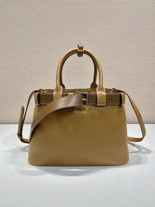 Prada original calfskin tote bag with belt 1BA434 caramel