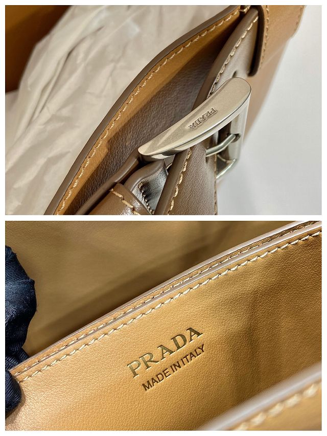 Prada original calfskin large tote bag with belt 1BA416 caramel