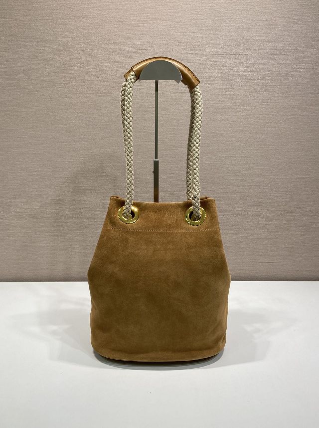 Prada original suede mariner small bucket bag 1BE082 brown