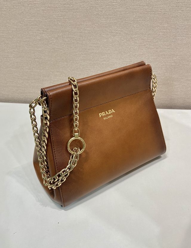Prada original calfskin chain mini bag 1BC263 brown