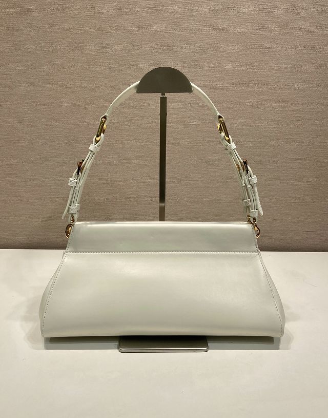 Prada original calfskin top handle bag 1BC262 white