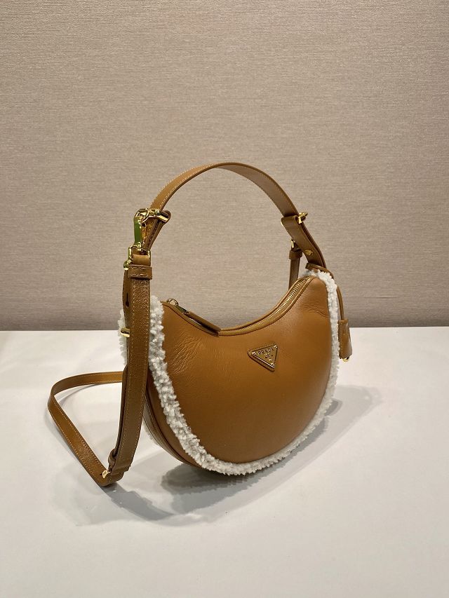 Prada original lambskin arque shoulder bag 1BC194 brown