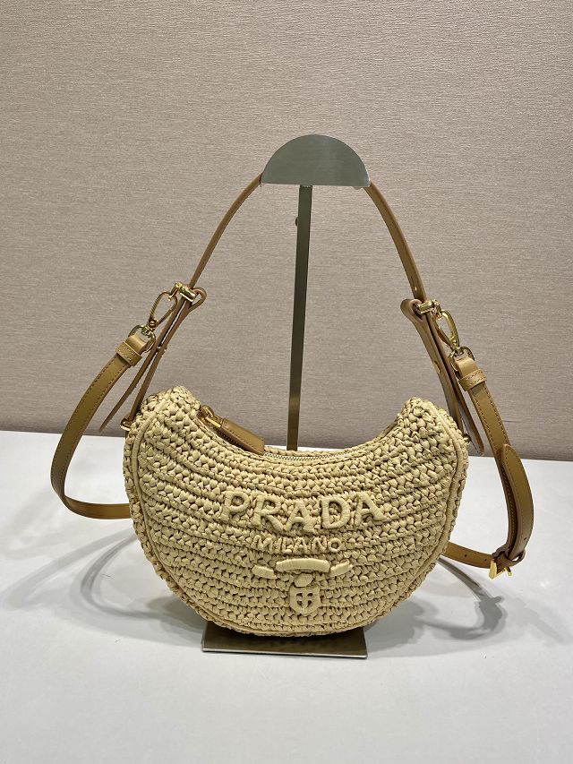 Prada original raffia arque crochet shoulder bag 1BC194 beige