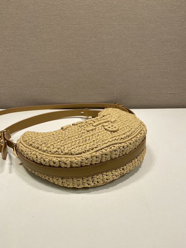 Prada original raffia arque crochet shoulder bag 1BC194 beige