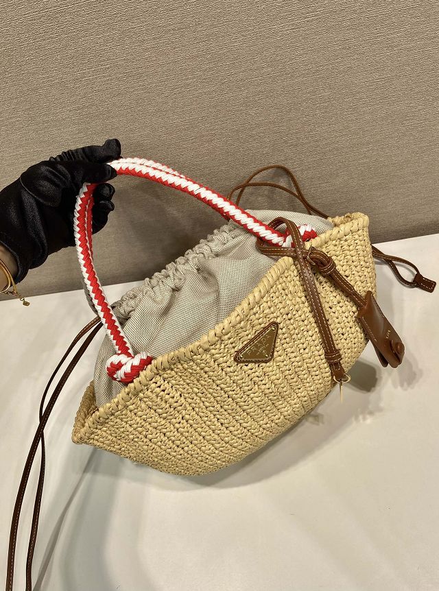 Prada original raffia crochet basket bag 1BA463 beige