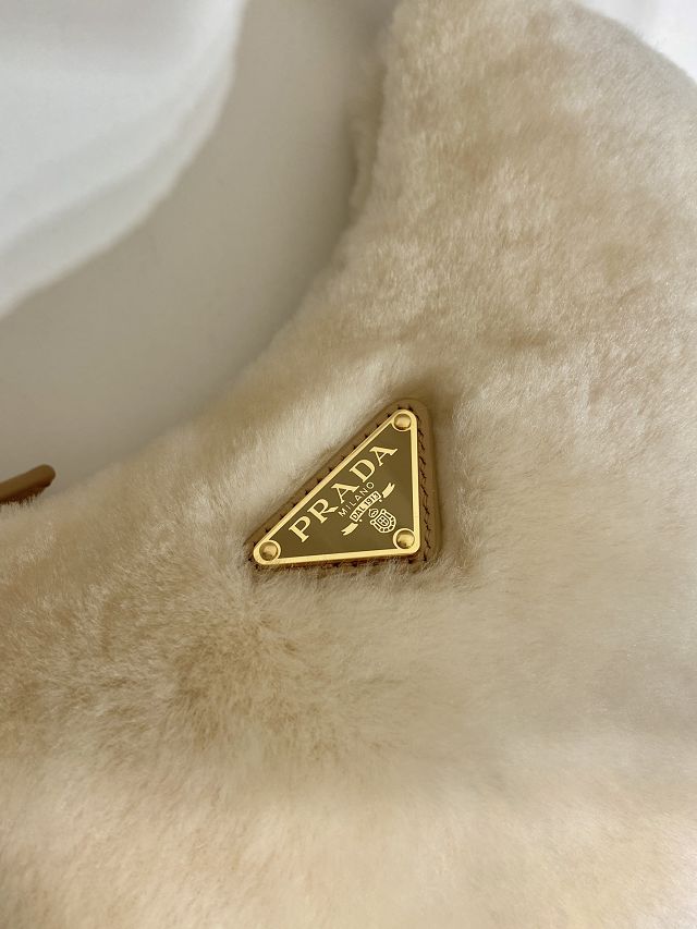 Prada original shearling arque shoulder bag 1BC194 beige