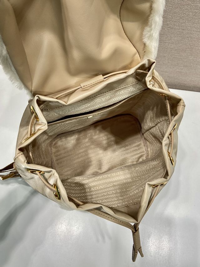 Prada original shearling backpack 1BZ074 beige