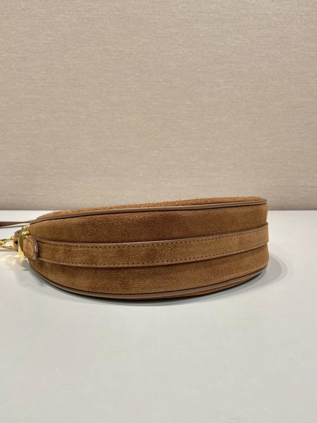 Prada original suede arque shoulder bag 1BC194 brown