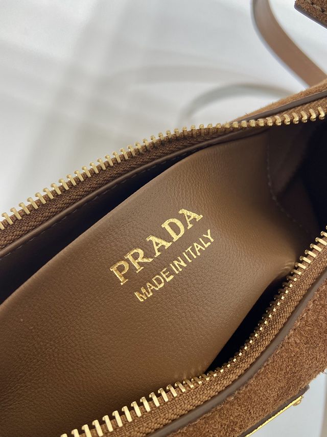 Prada original suede arque shoulder bag 1BC194 brown