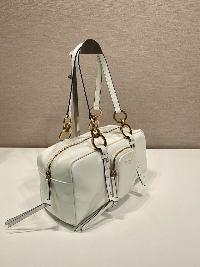 Prada original calfskin medium shoulder bag 1BB138 white