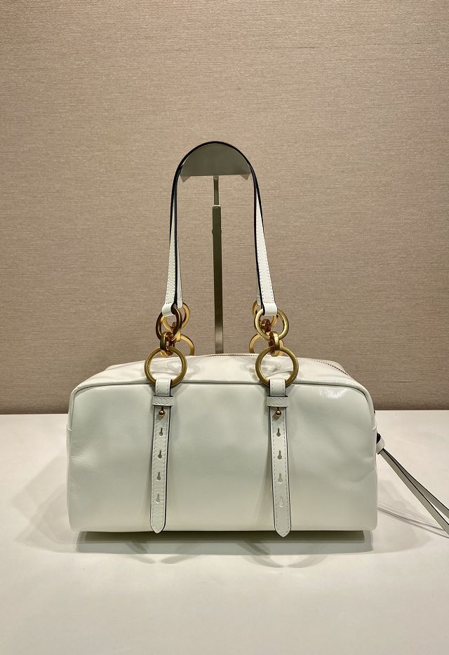 Prada original calfskin medium shoulder bag 1BB138 white
