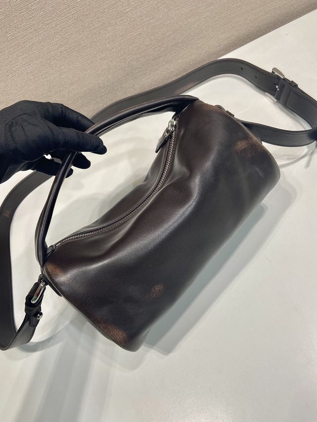 Prada original calfskin shoulder bag 2VH188 dark brown