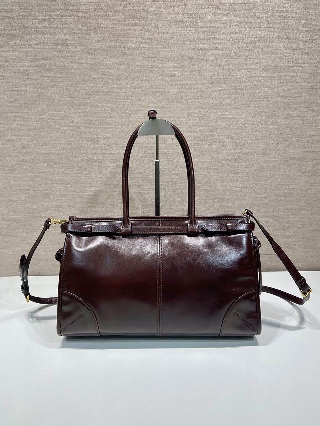 Prada original calfskin bonnie large tote bag 1BA433 burgundy