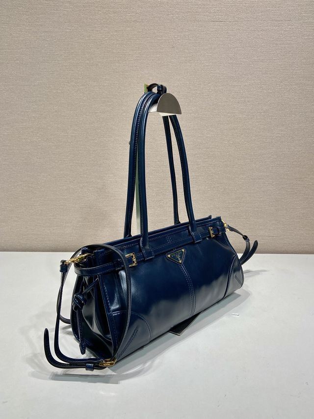 Prada original calfskin bonnie medium tote bag 1BA426 dark blue