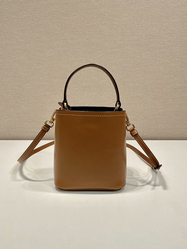 Prada original calfskin mini bucket bag 1BA373 brown