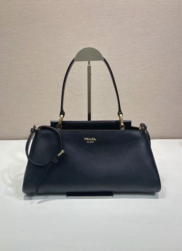 Prada original calfskin top handle bag 1BA475 black